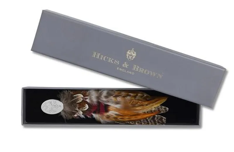 Hicks and Brown Feather Brooch Gamebird Feathers Silver pin-1